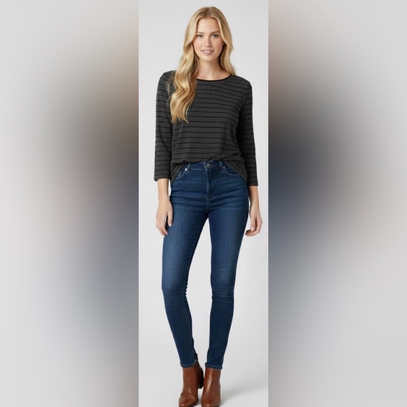 Cable & Gauge Denim - Cable & Gauge Women’s Top – Size XL – Black Striped Button-Sleeve Shirt